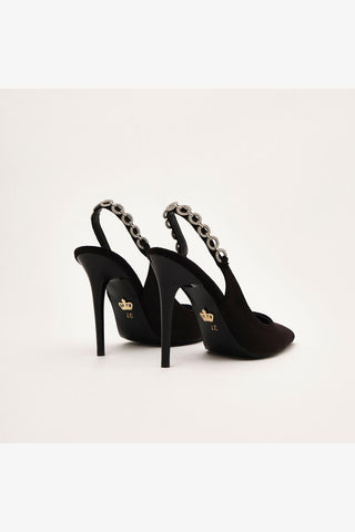 Jazzy Taş Detaylı İnce Topuk 10 Cm Siyah Kadife Stiletto