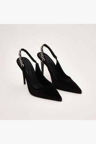 Jazzy Taş Detaylı İnce Topuk 10 Cm Siyah Kadife Stiletto