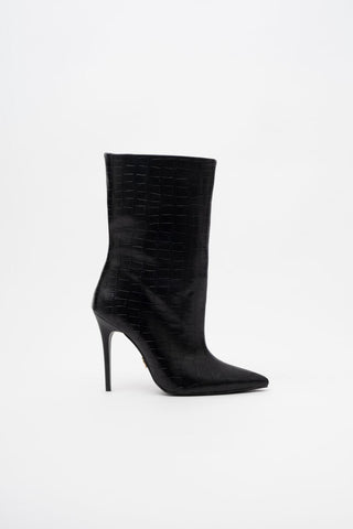 Aplopa İnce Topuk 10 Cm Siyah Kroko Bot