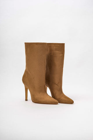 Aplopa İnce Topuk 10 Cm Camel Fitilli Süet Bot