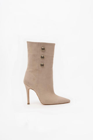 Tiny Sherry Düğme Detaylı İnce Topuk 10 Cm Ten Süet Bot