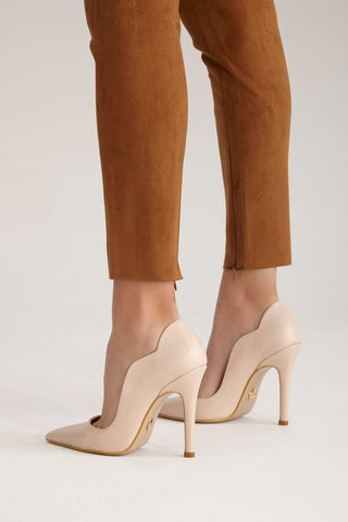Kalp İnce Topuk 10 Cm Nude Mat Stiletto