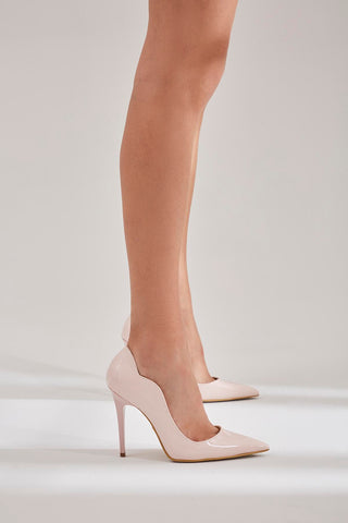 Kalp İnce Topuk 10 Cm Pudra Rugan Stiletto