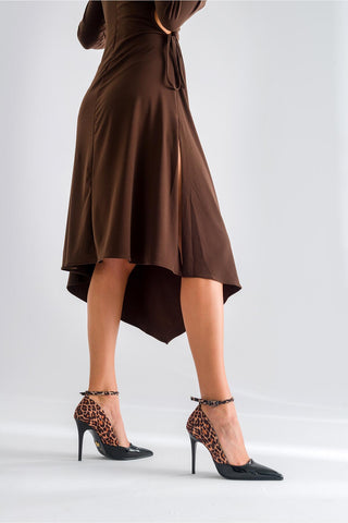 Bluma Bilekten Bantlı İnce Topuk 10 Cm Siyah Leopar Stiletto