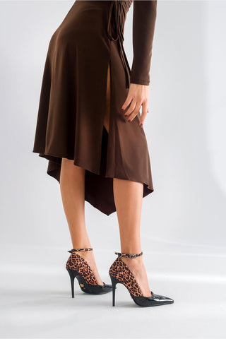 Bluma Bilekten Bantlı İnce Topuk 10 Cm Siyah Leopar Stiletto