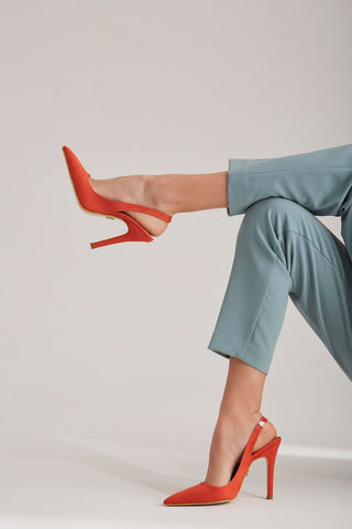 Monica Süet İnce Topuk 10 Cm Turuncu Süet Stiletto
