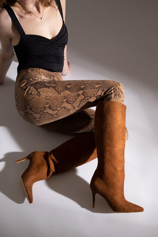 Sehera İnce Topuk 10 Cm Taba Fitilli Süet Çizme
