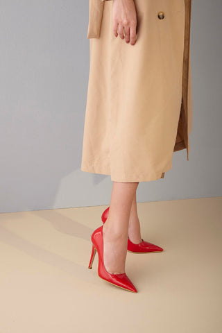 153 01 İnce Topuk 10 Cm Kırmızı Rugan Stiletto