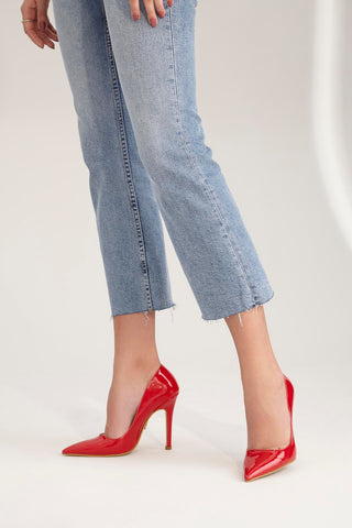 153 01 İnce Topuk 10 Cm Kırmızı Rugan Stiletto