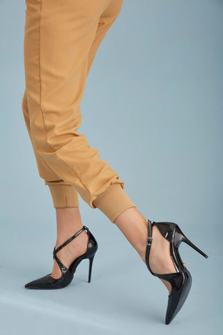 Seli İnce Topuk 10 Cm Siyah Rugan Stiletto