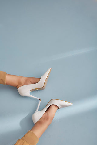 Nadja İnce Topuk 10 Cm Beyaz Mat Stiletto