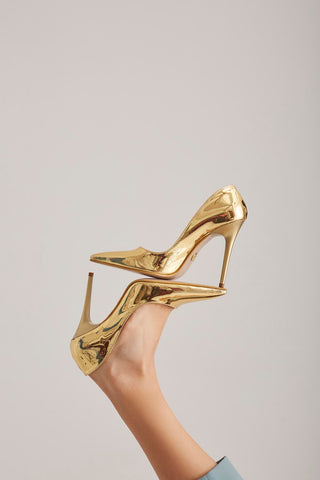 Nadja İnce Topuk 10 Cm Gold Stiletto