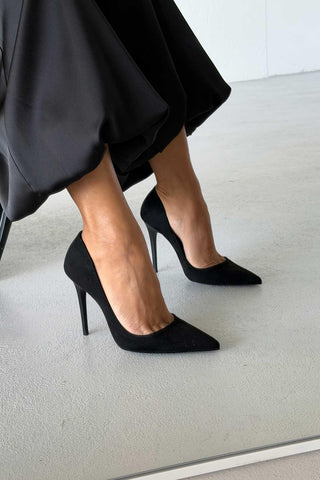 Nadja İnce Topuk 10 Cm Siyah Süet Stiletto