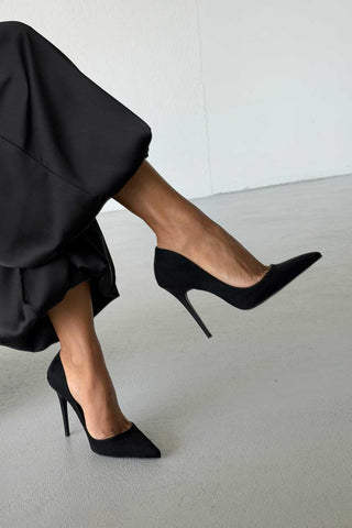 Nadja İnce Topuk 10 Cm Siyah Süet Stiletto