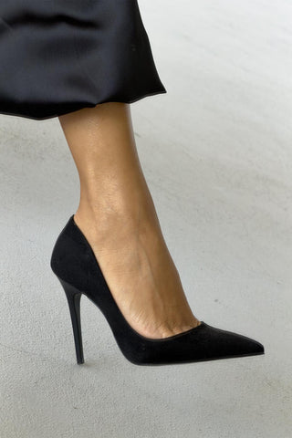 Nadja İnce Topuk 10 Cm Siyah Süet Stiletto