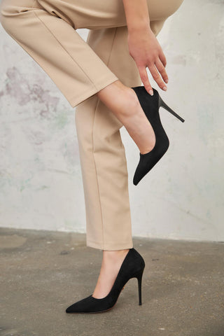 Nadja İnce Topuk 10 Cm Siyah Süet Stiletto