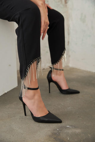 Felicity Bilekten Bantlı İnce Topuk 10 Cm Siyah Mat Stiletto