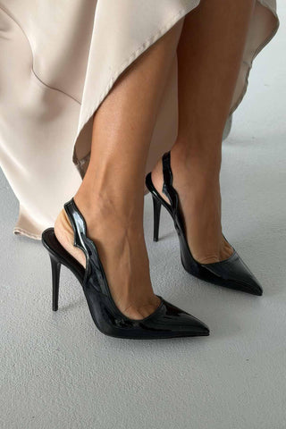 Elisa İnce Topuk 10 Cm Siyah Rugan Stiletto