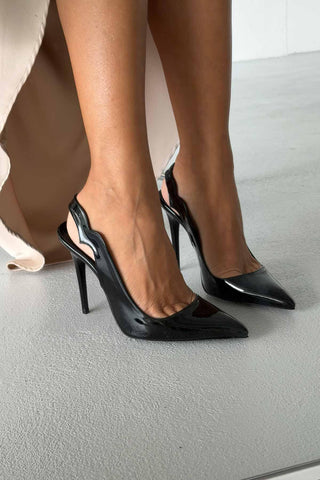 Elisa İnce Topuk 10 Cm Siyah Rugan Stiletto