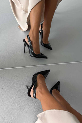 Elisa İnce Topuk 10 Cm Siyah Rugan Stiletto