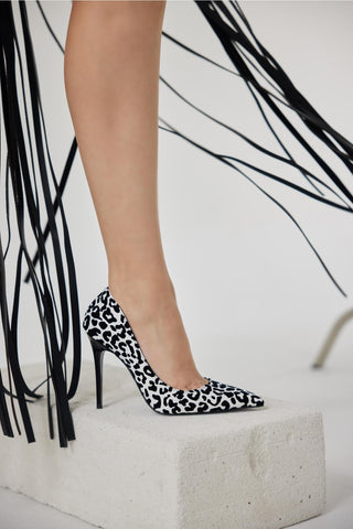 Nadja İnce Topuk 10 Cm Siyah Beyaz Leopar Stiletto