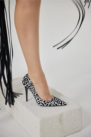 Nadja İnce Topuk 10 Cm Siyah Beyaz Leopar Stiletto