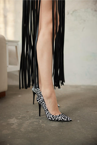 Nadja İnce Topuk 10 Cm Siyah Beyaz Leopar Stiletto