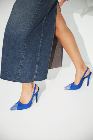 Jen Taş Detaylı İnce Topuk 10 Cm Saks Süet Stiletto