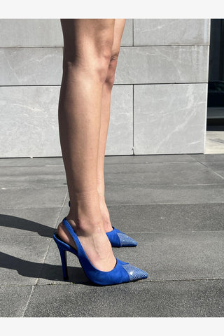 Jen Taş Detaylı İnce Topuk 10 Cm Saks Süet Stiletto