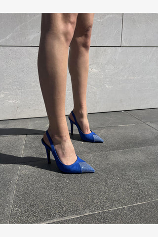 Jen Taş Detaylı İnce Topuk 10 Cm Saks Süet Stiletto