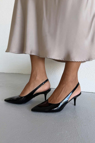 Cosy İnce Topuk 7 Cm Siyah Rugan Stiletto