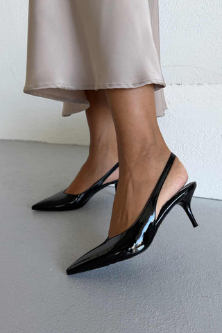 Cosy İnce Topuk 7 Cm Siyah Rugan Stiletto