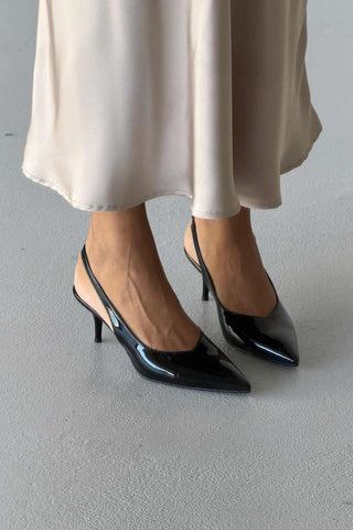 Cosy İnce Topuk 7 Cm Siyah Rugan Stiletto