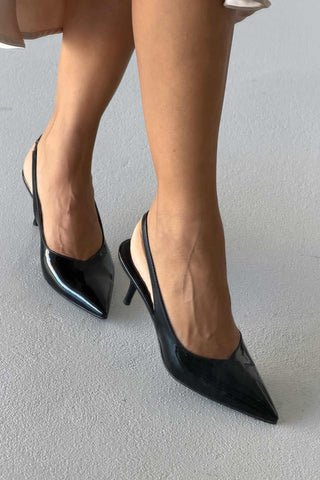 Cosy İnce Topuk 7 Cm Siyah Rugan Stiletto