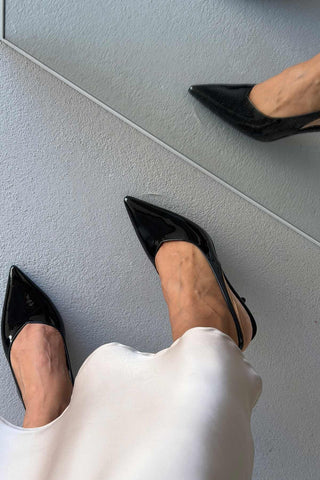 Cosy İnce Topuk 7 Cm Siyah Rugan Stiletto