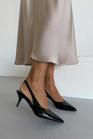 Cosy İnce Topuk 7 Cm Siyah Rugan Stiletto