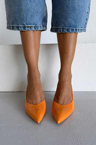 Cosy İnce Topuk 7 Cm Turuncu Rugan Stiletto