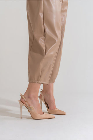 Brooch Aksesuar Detaylı İnce Topuk 10 Cm Ten Saten Stiletto