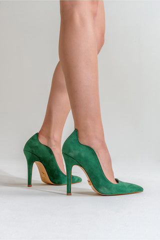 Kalp İnce Topuk 10 Cm Zümrüt Süet Stiletto