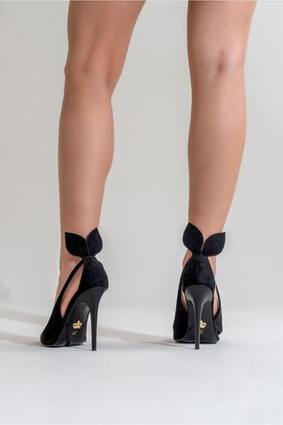 Kanin İnce Topuk 10 Cm Siyah Süet Stiletto