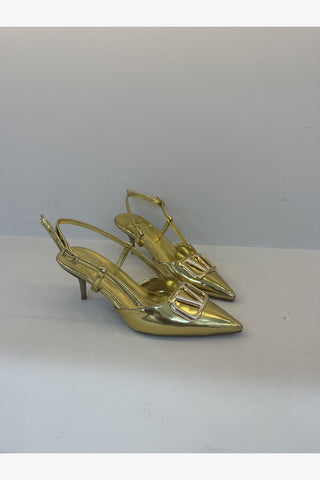 Tiny Liva V Detaylı İnce Topuk 7 Cm Gold Stiletto