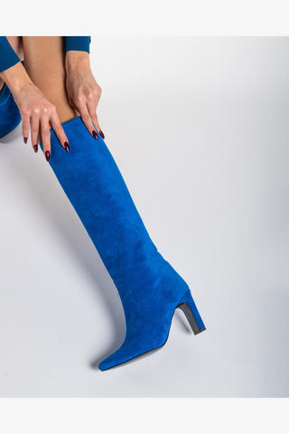 Cove Kalın Topuk 9 Cm Saks Süet Çizme
