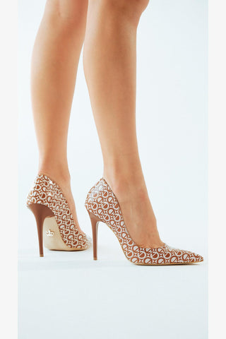 Nadja İnce Topuk 10 Cm Kahve Beyaz Desenli Stiletto