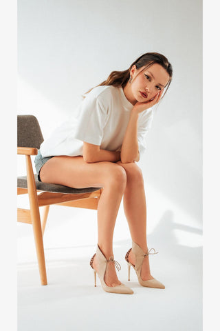 Barin Bağcık Detaylı İnce Topuk 10 Cm Ten Leopar Stiletto