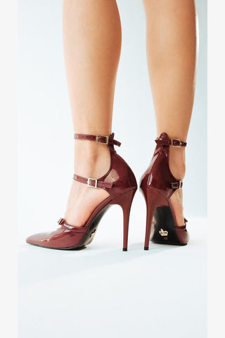 Ava Üç Bantlı İnce Topuk 10 Cm Cherry Stiletto