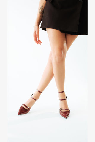 Ava Üç Bantlı İnce Topuk 10 Cm Cherry Stiletto