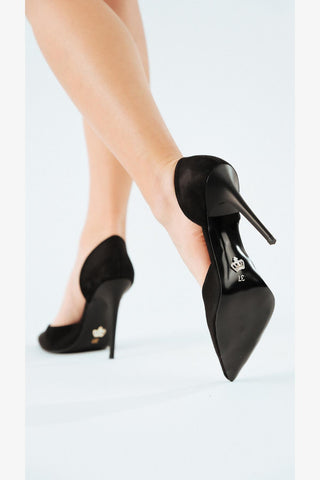 Gilda İnce Topuk 10 Cm Siyah Süet Stiletto
