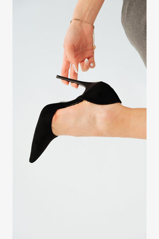 Gilda İnce Topuk 10 Cm Siyah Süet Stiletto