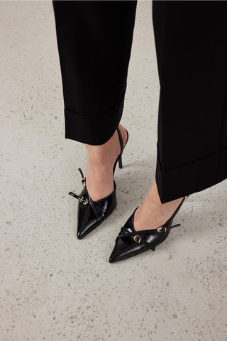 Lani Toka Detaylı İnce Topuk 10 Cm Siyah Rugan Stiletto