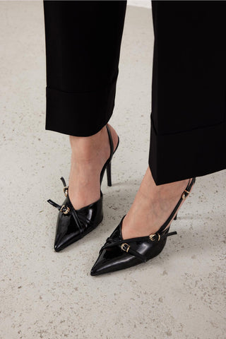 Lani Buckled Stiletto Pump · Black Patent